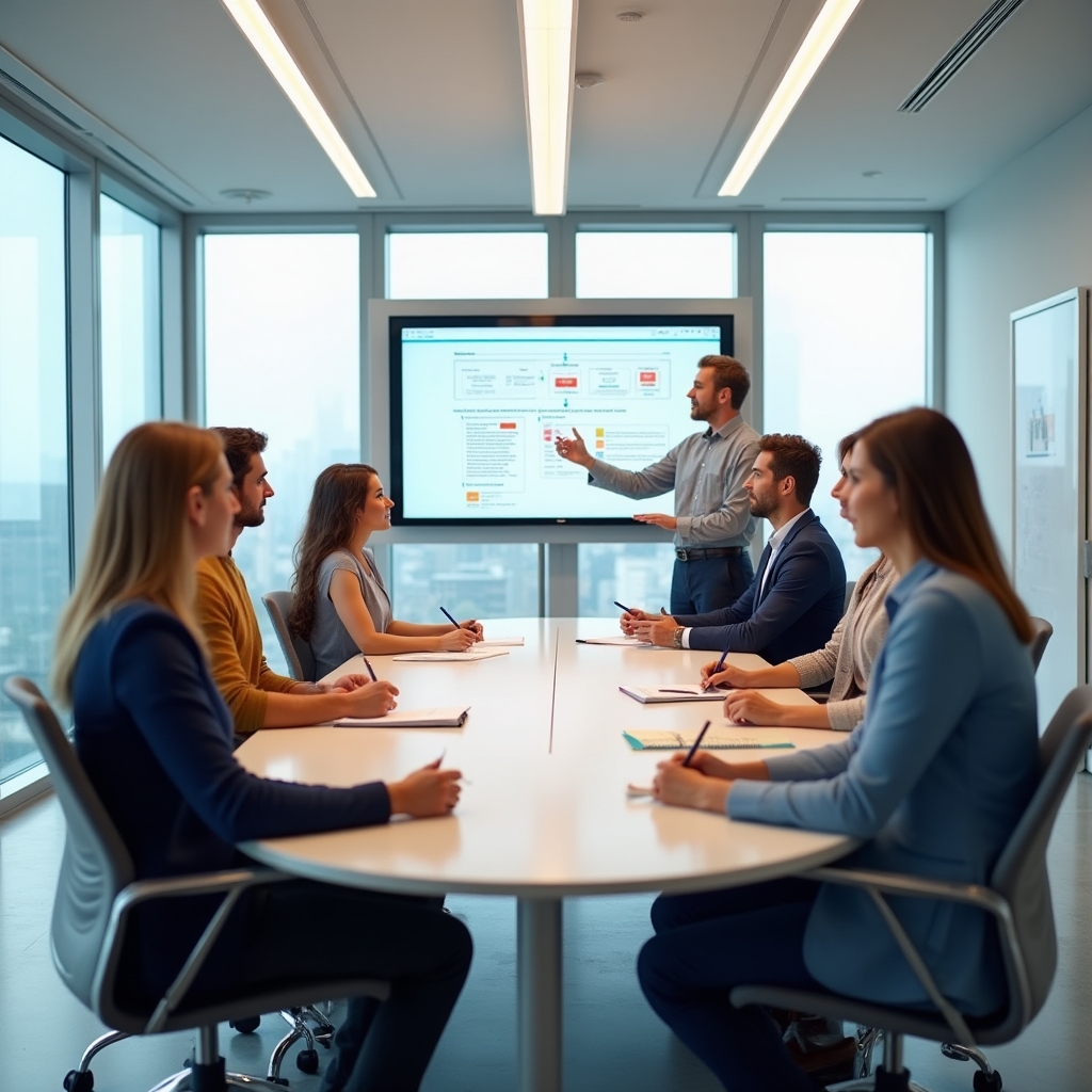 Small group seated around a table during an educational consulting session